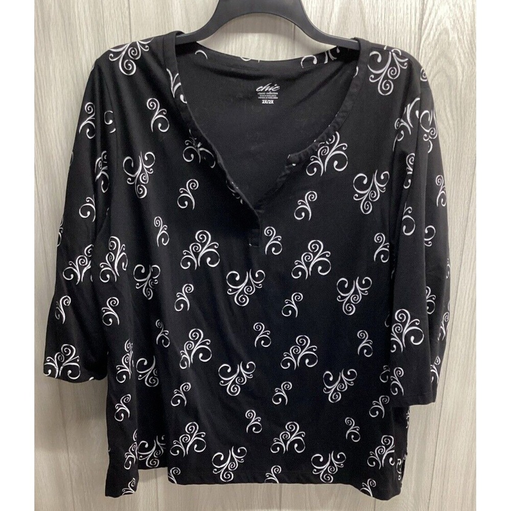 CHIC Women's (Size 2X) 3/4 Sleeve V-Neck Shirt Cotton Polyester A
